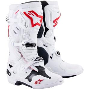 Alpinestars Tech 10 Supervented Motorcykelstøvler Perforeret Hvid, Rød og Sort