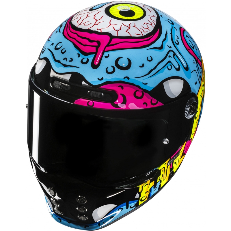 Fullface motorcykelhjelm HJC V10 Squeeze MC28 blå-gul-pink