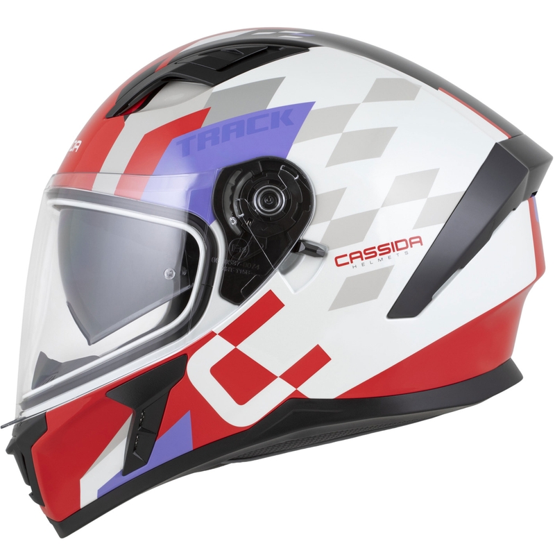Cassida Orbit Track fullface motorcykelhjelm fluo rød-hvid-lilla-sort