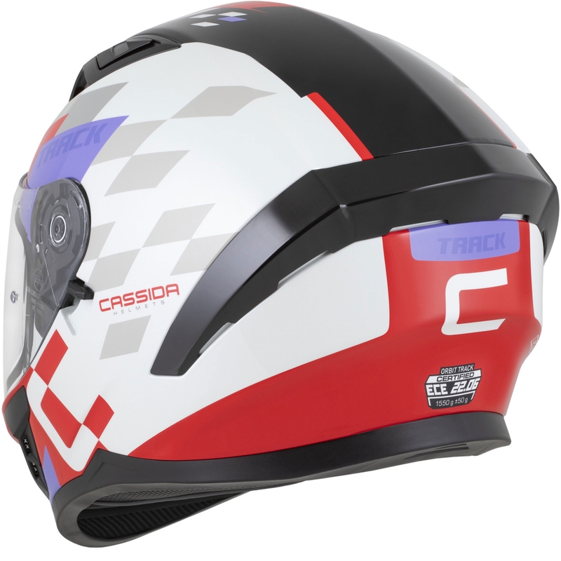 Cassida Orbit Track fullface motorcykelhjelm fluo rød-hvid-lilla-sort