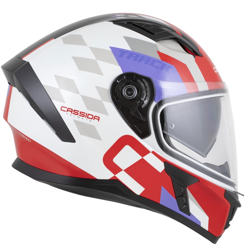Cassida Orbit Track fullface motorcykelhjelm fluo rød-hvid-lilla-sort