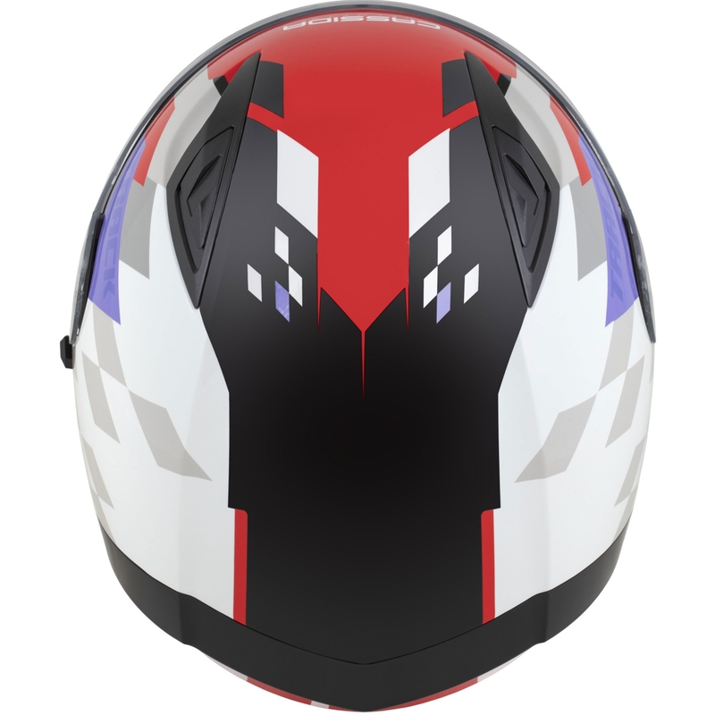 Cassida Orbit Track fullface motorcykelhjelm fluo rød-hvid-lilla-sort