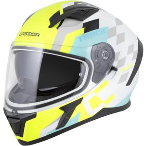 Cassida Orbit Track fullface motorcykelhjelm hvid-fluo gul-turkis-sort