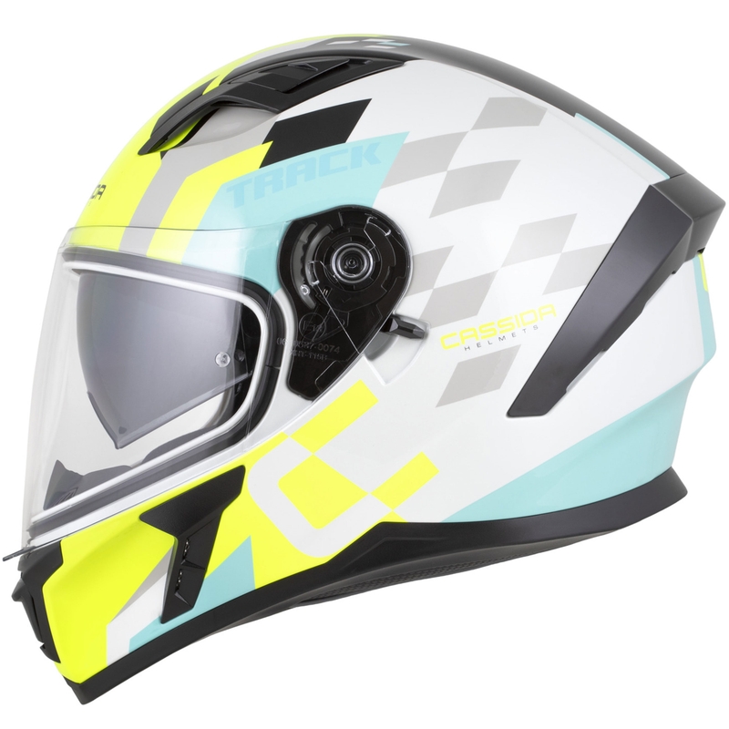 Cassida Orbit Track fullface motorcykelhjelm hvid-fluo gul-turkis-sort