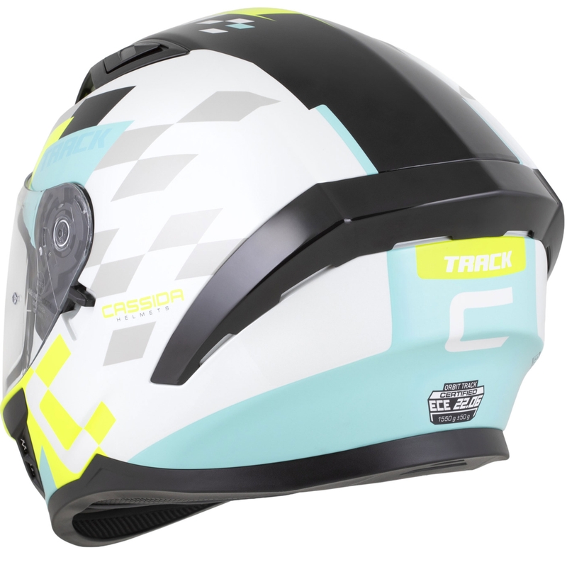 Cassida Orbit Track fullface motorcykelhjelm hvid-fluo gul-turkis-sort