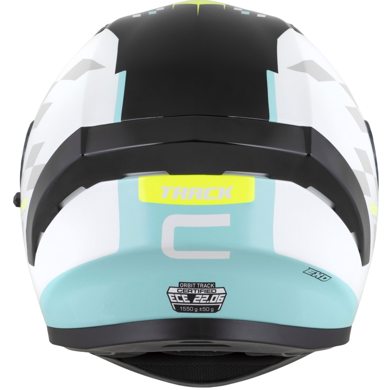 Cassida Orbit Track fullface motorcykelhjelm hvid-fluo gul-turkis-sort