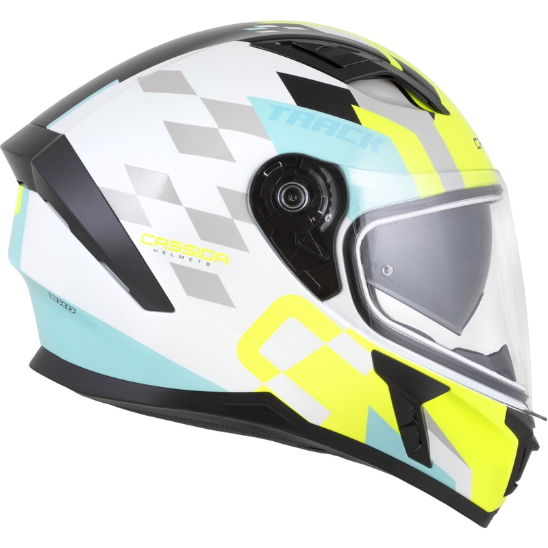 Cassida Orbit Track fullface motorcykelhjelm hvid-fluo gul-turkis-sort