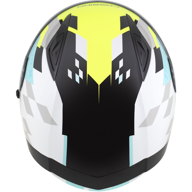 Cassida Orbit Track fullface motorcykelhjelm hvid-fluo gul-turkis-sort
