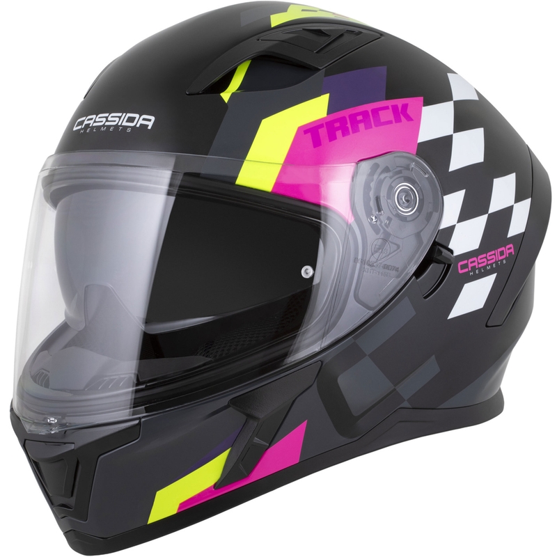 Cassida Orbit Track fullface motorcykelhjelm sort-pink-lilla-fluo gul-hvid