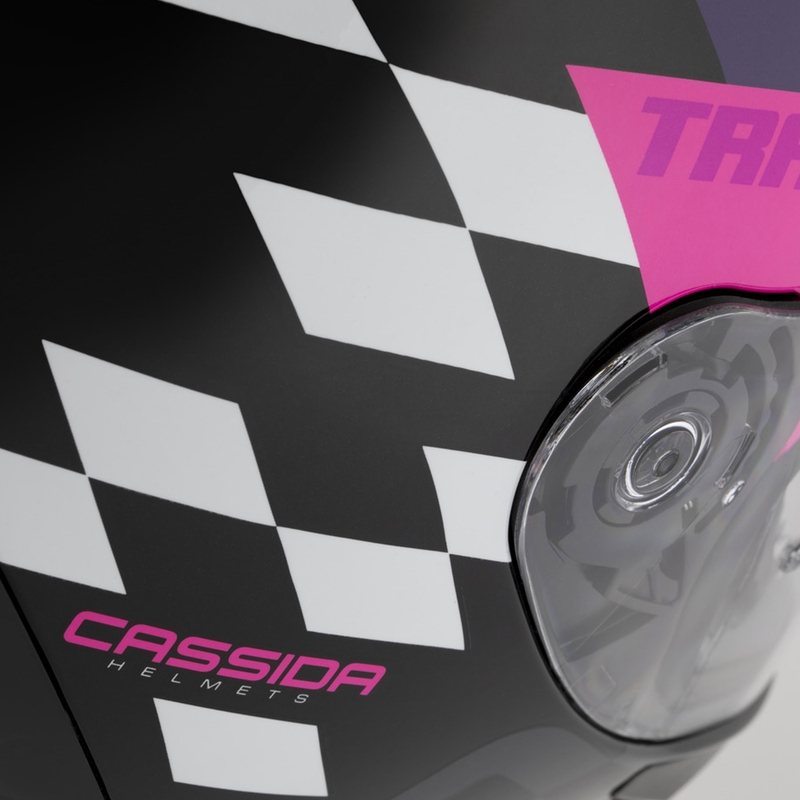 Cassida Orbit Track fullface motorcykelhjelm sort-pink-lilla-fluo gul-hvid