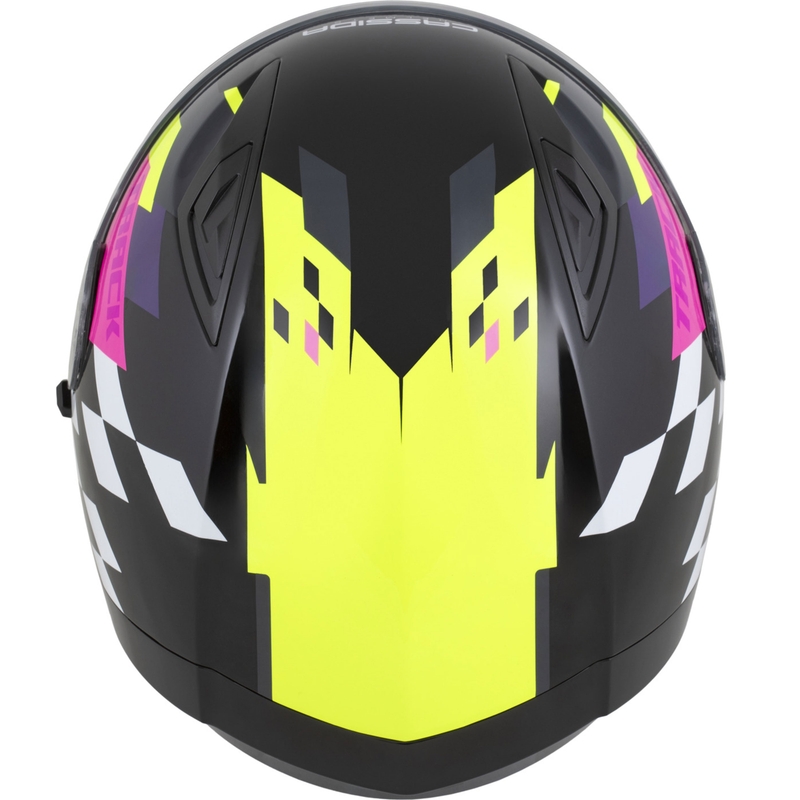 Cassida Orbit Track fullface motorcykelhjelm sort-pink-lilla-fluo gul-hvid