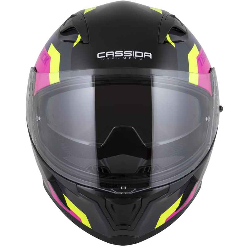 Cassida Orbit Track fullface motorcykelhjelm sort-pink-lilla-fluo gul-hvid