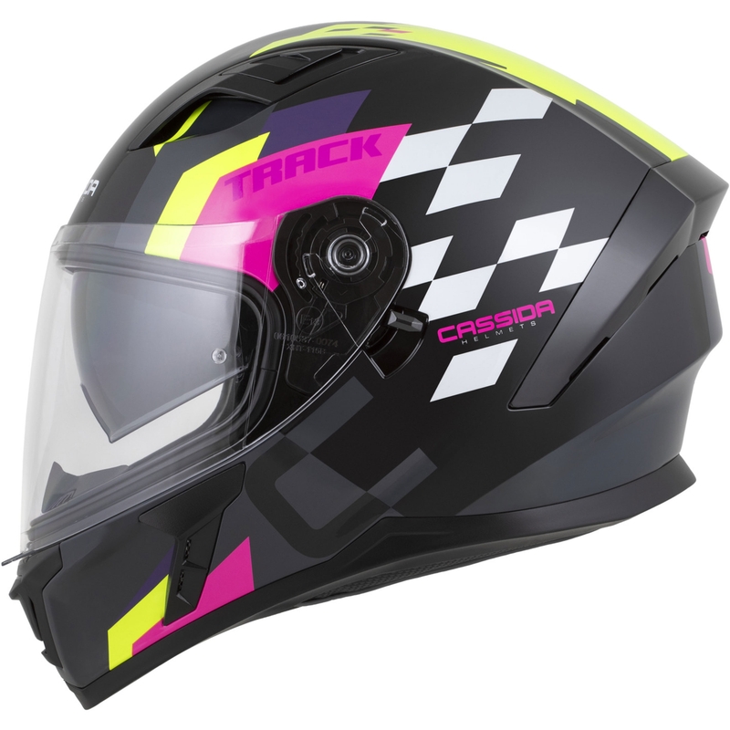 Cassida Orbit Track fullface motorcykelhjelm sort-pink-lilla-fluo gul-hvid
