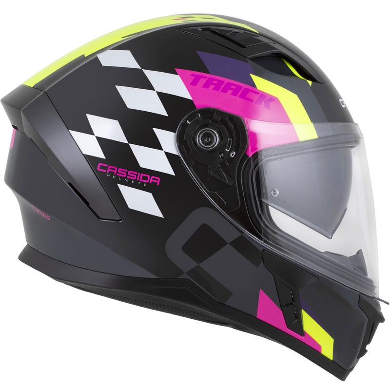Cassida Orbit Track fullface motorcykelhjelm sort-pink-lilla-fluo gul-hvid