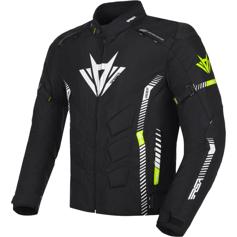 Motorcykeljakke RSA Rider sort-hvid-fluogul