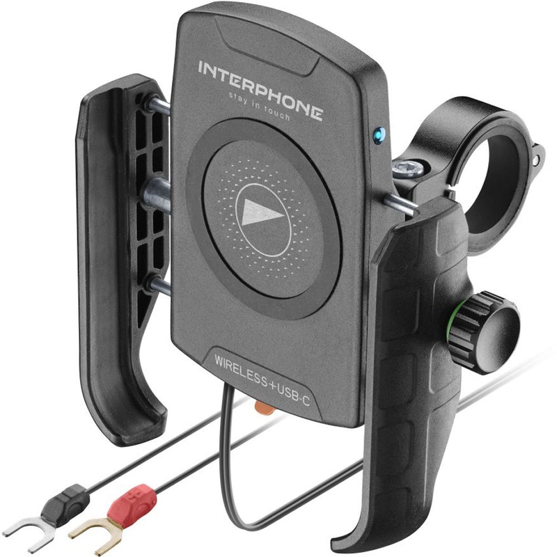 Interphone Crab telefonholder med trådløs opladning og USB-C, sort