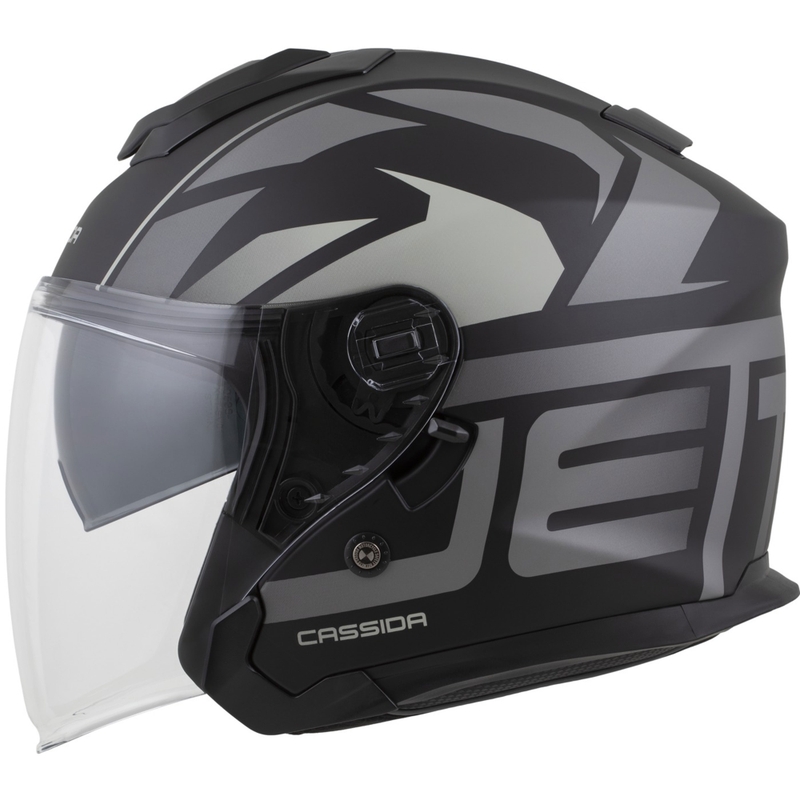 Cassida Jet Tech 2.0 RoTo Åben Motorcykelhjelm, Mat Sort/Grå/Hvid