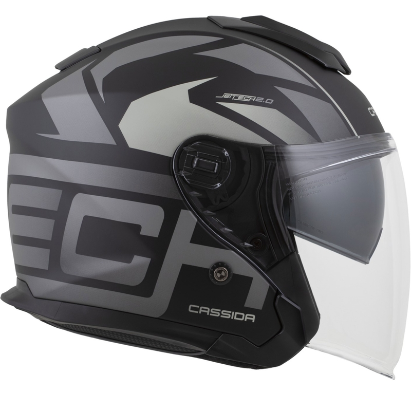 Cassida Jet Tech 2.0 RoTo Åben Motorcykelhjelm, Mat Sort/Grå/Hvid