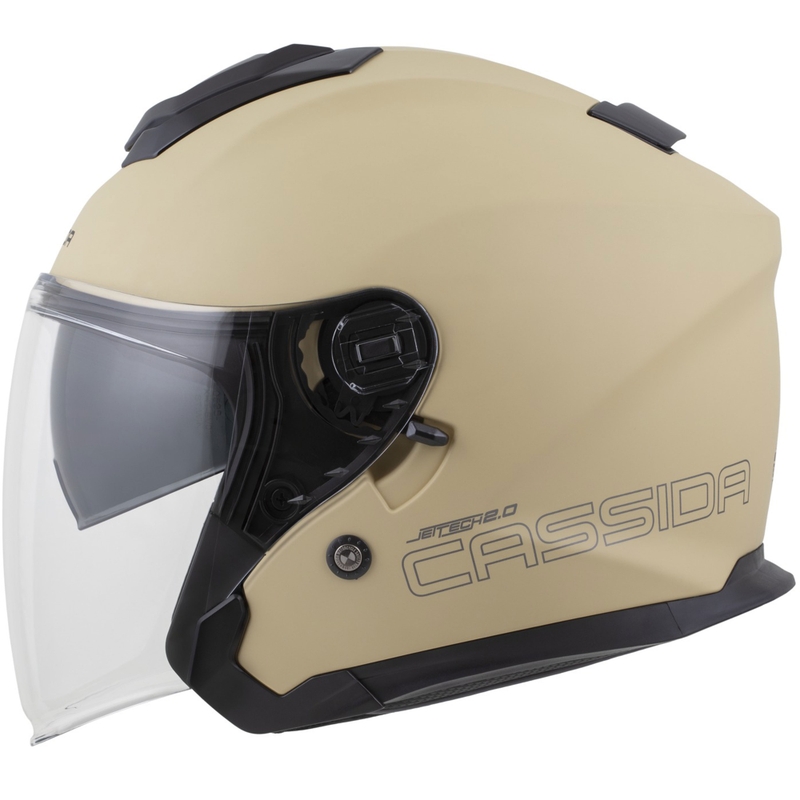 Cassida Jet Tech 2.0 RoTo Åben Motorcykelhjelm, Mat Sand-Sort-Grå