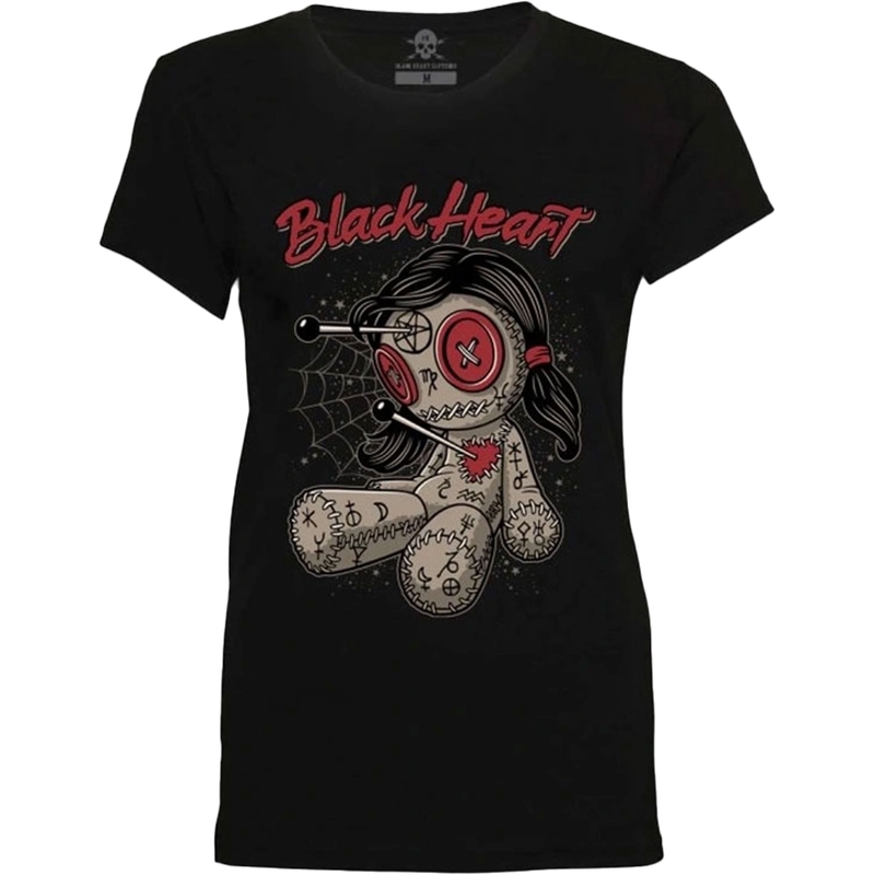 Dame-T-shirt Sort Hjerte Woodoo Doll sort