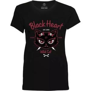 Dame-T-shirt Black Heart Wild Cat sort