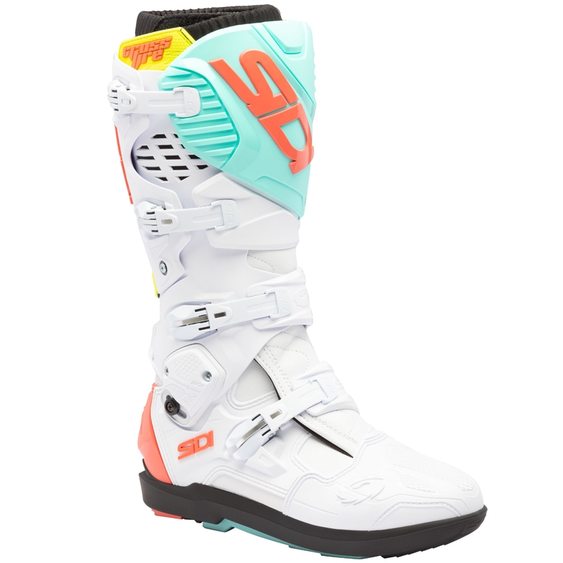 Motorcykelstøvler SiDi Crossfire 3 SRS hvid-fluo mint-fluo koral