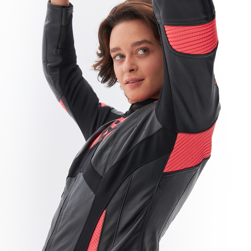 Dame motorcykeljakke Rebelhorn Rebel sort-fluo pink