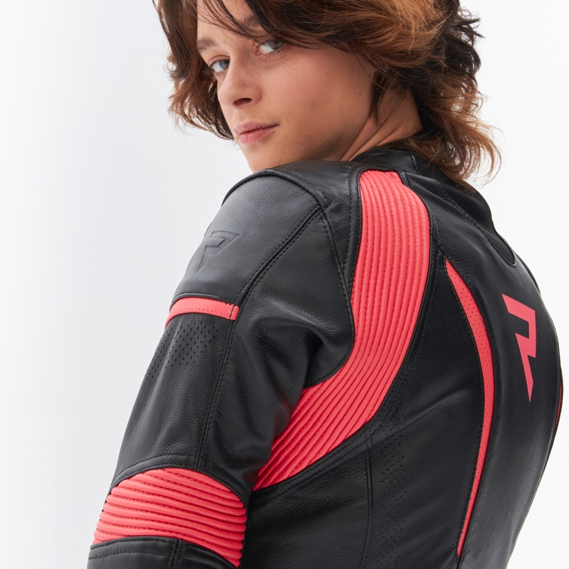 Dame motorcykeljakke Rebelhorn Rebel sort-fluo pink