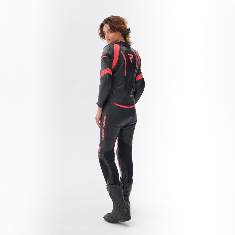 Dame motorcykeljakke Rebelhorn Rebel sort-fluo pink