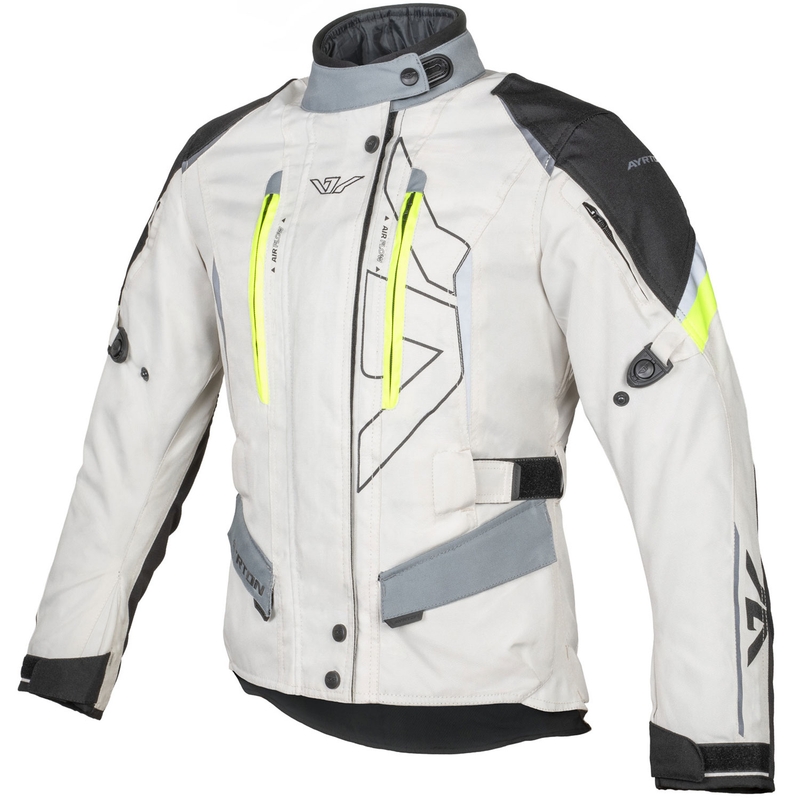 Dame motorcykeljakke Ayrton Teressa II creme-fluo gul-grå-sort
