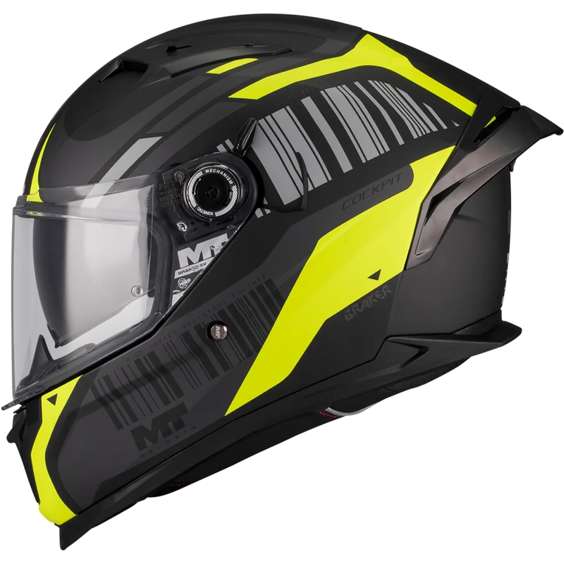 Integralhjelm MT Braker SV Cockpit B13 mat sort-grå-fluo gul