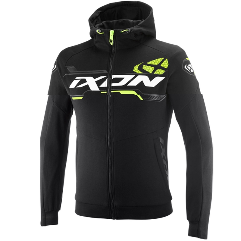 IXON Touchdown Ultra motorcykelsweatshirt sort-hvid-fluo gul