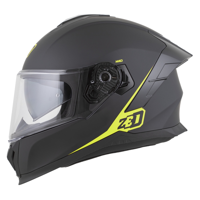 Fullface motorcykelhjelm ZED K40 mat sort-fluo gul