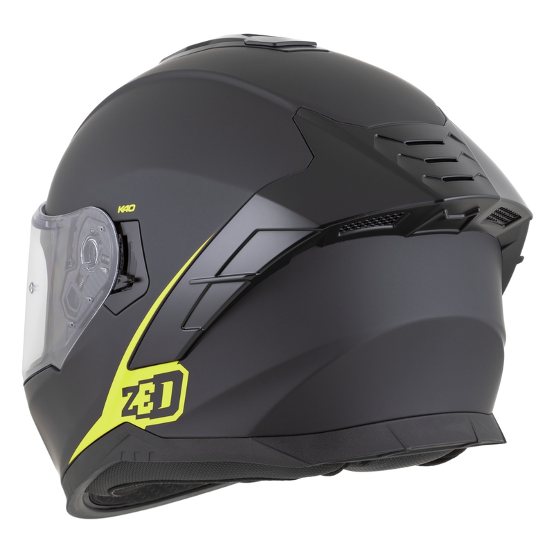 Fullface motorcykelhjelm ZED K40 mat sort-fluo gul