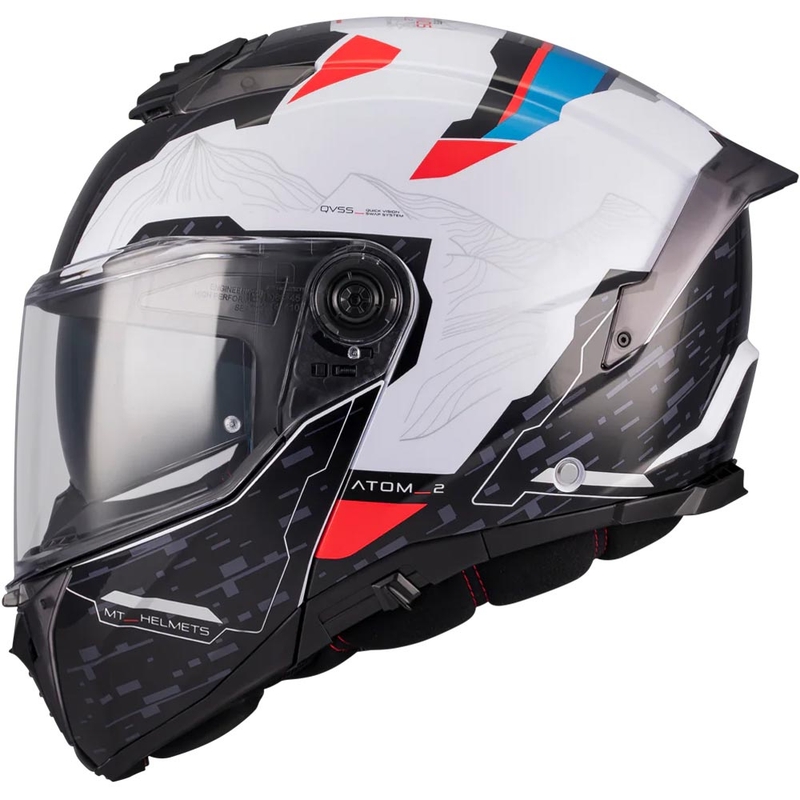 Flip-up motorcykelhjelm MT Atom 2 SV Highlands A7 sort-hvid-blå-rød