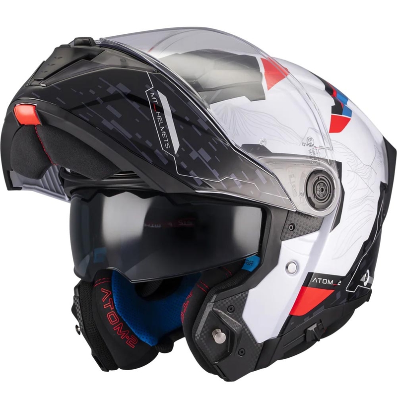 Flip-up motorcykelhjelm MT Atom 2 SV Highlands A7 sort-hvid-blå-rød
