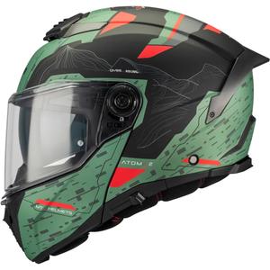 Flip-up motorcykelhjelm MT Atom 2 SV Highlands C6 mat grøn-sort-rød