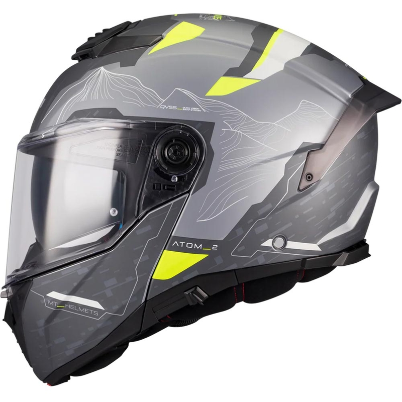 Flip-up motorcykelhjelm MT Atom 2 SV Highlands E2 mat sort-grå-fluo gul