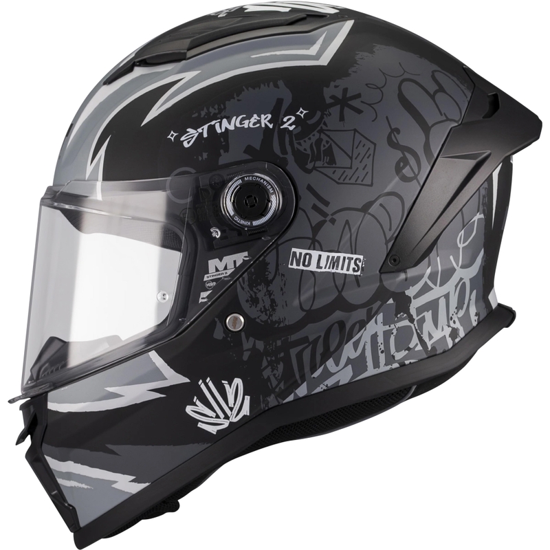 Børne fullface motorcykelhjelm MT Stinger 2 Tagger B2 mat sort-grå