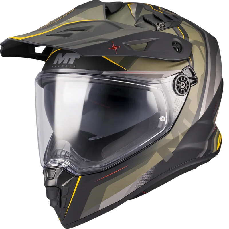 Enduro motorcykelhjelm MT Track SV Questor B6 mat sort-grøn-brun-fluo gul