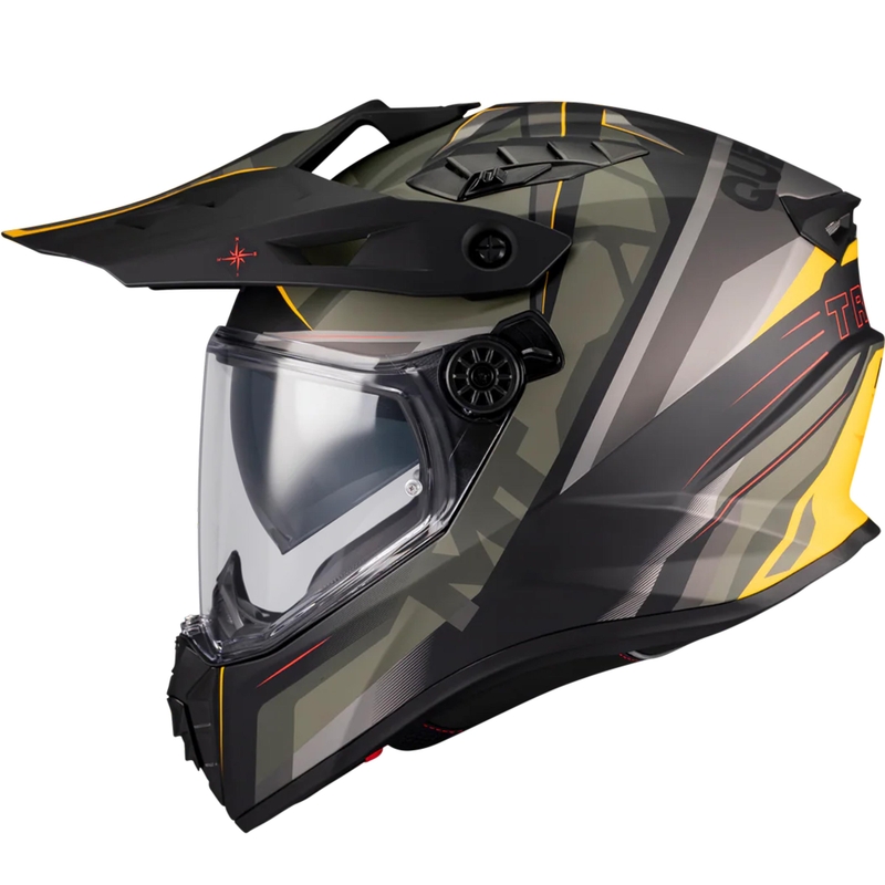 Enduro motorcykelhjelm MT Track SV Questor B6 mat sort-grøn-brun-fluo gul