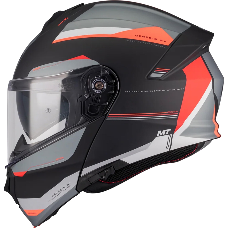 Flip-up motorcykelhjelm MT Genesis SV Raccoon B5 sort-rød