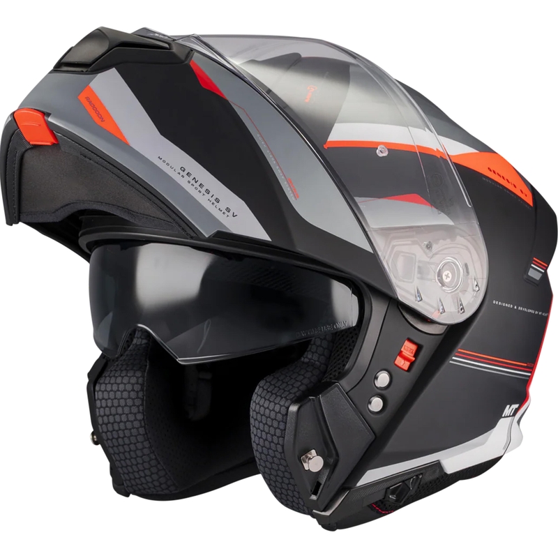Flip-up motorcykelhjelm MT Genesis SV Raccoon B5 sort-rød