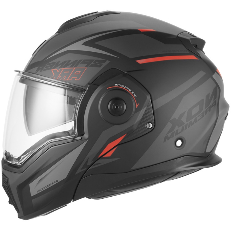 Flip-up motorcykelhjelm NOX PREMIUM Spinner Ark mat sort-rød