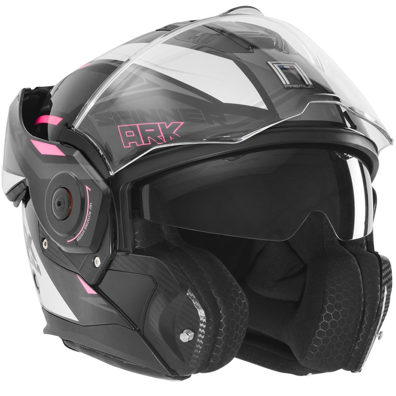 Flip-up motorcykelhjelm NOX PREMIUM Spinner sort-hvid-pink