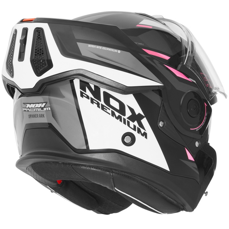 Flip-up motorcykelhjelm NOX PREMIUM Spinner sort-hvid-pink