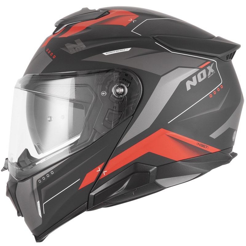 Flip-up motorcykelhjelm NOX N967 Conquer mat sort-rød