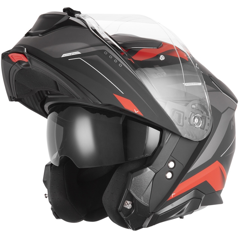 Flip-up motorcykelhjelm NOX N967 Conquer mat sort-rød