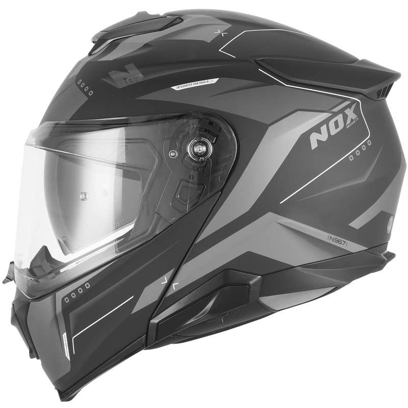 Flip-up motorcykelhjelm NOX N967 Conquer mat sort-sølv