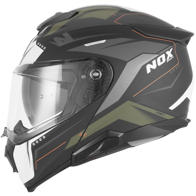 Flip-up motorcykelhjelm NOX N967 Conquer mat sort-khaki-orange